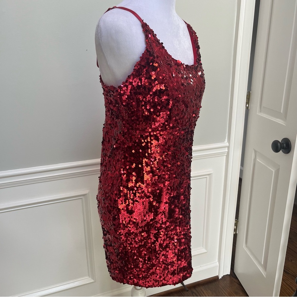 Mind Code Sequin Red Mini Dress M - image 2
